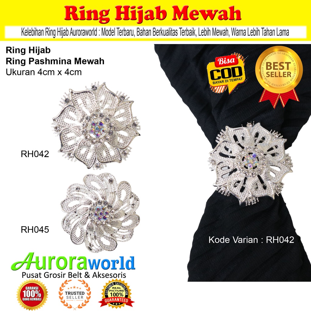 Auroraworld Ring kerudung hijab ring syal permata Ring Pashmina Berlian mutiara Mewah bros cincin kerudung scarf fashion terbaru anti hitam bisa COD RH - 1D