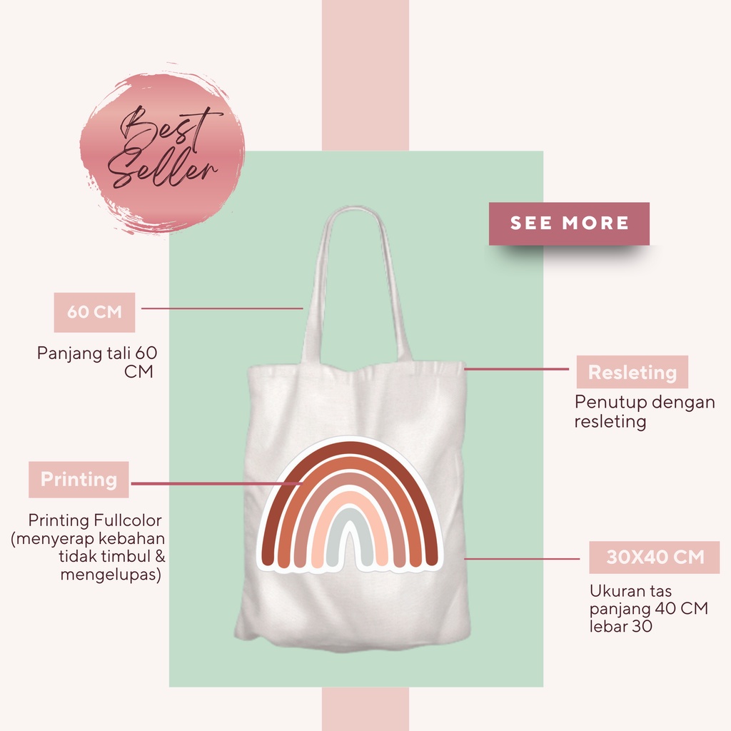 Totebag Portrait Kanvas Resleting Rainbow colour By Can Boom Official