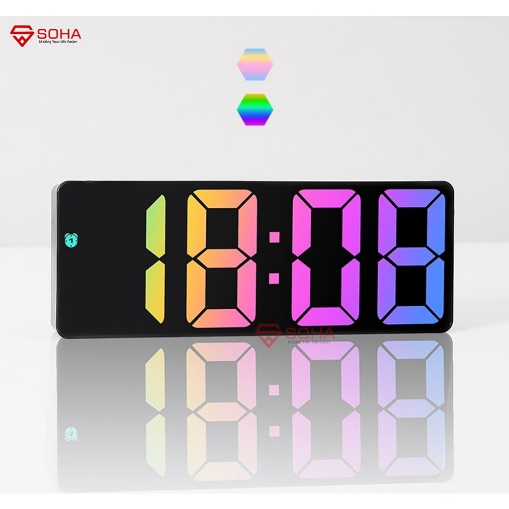 JD-09 Jam Digital LED Warna Rainbow / Jam Alarm Design Simple &amp; Elegan Ukuran Pas Dengan Layar LED Besar Fitur Snooze Ada Suhu &amp; Kalender