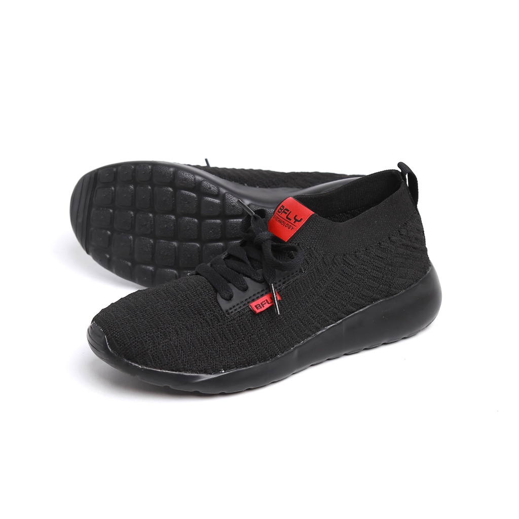 BFLY Sepatu Sneakers Slip On Casual Running Sporty TRAINER ALL BLACK Knit