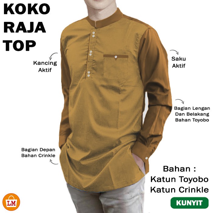 Baju Pria Muslim KOKO RAJA TOP Lengan Panjang Katun Toyobo &amp; Crinkle Jumbo OverSize Big Size M-3XL LMS 29857