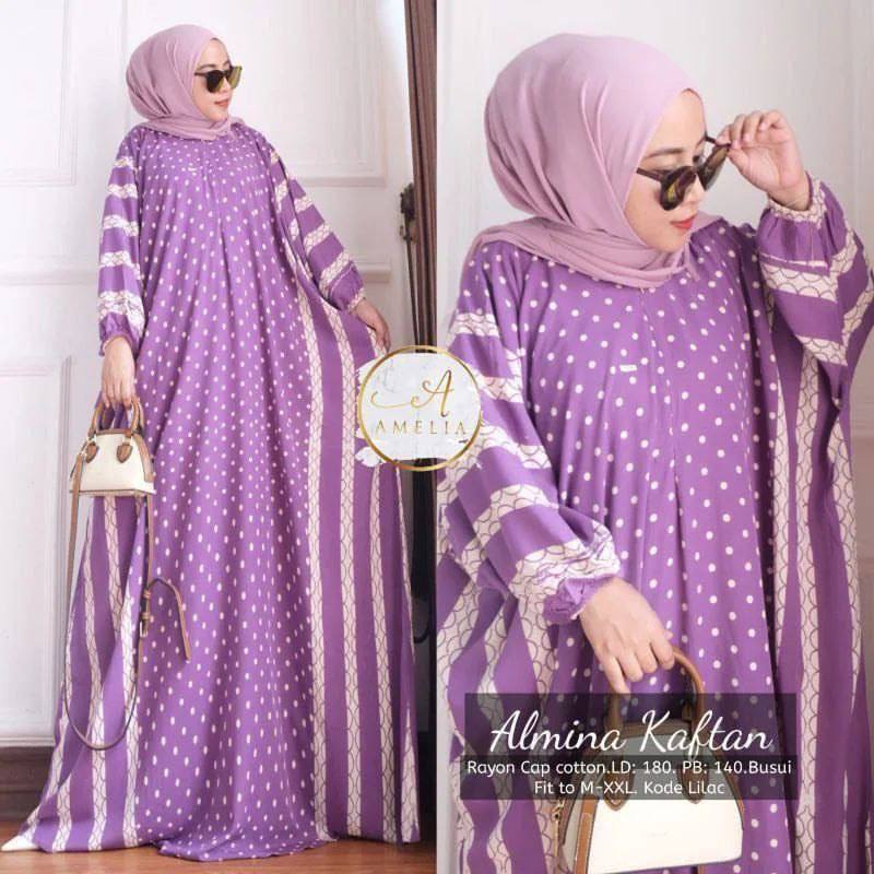 Almina Kaftan Wanita Jumbo Rayon Premium Gamis Kaftan Batik Modern Kekininan Bigsize LD 180 cm