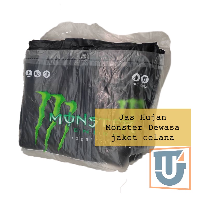 Monster Energy Raincoat Setelan Mantel Jas Hujan Jaket Celana Dewasa Polos Hitam