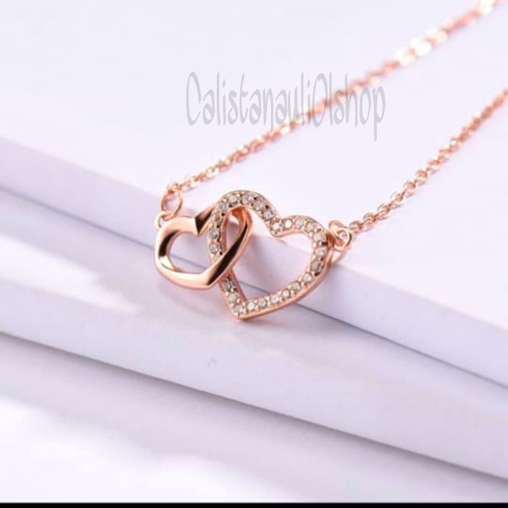 KALUNG TITANIUM DUA HATI PERHIASAN EMAS KOREA ANTI KARAT DAN ANTI LUNTUR