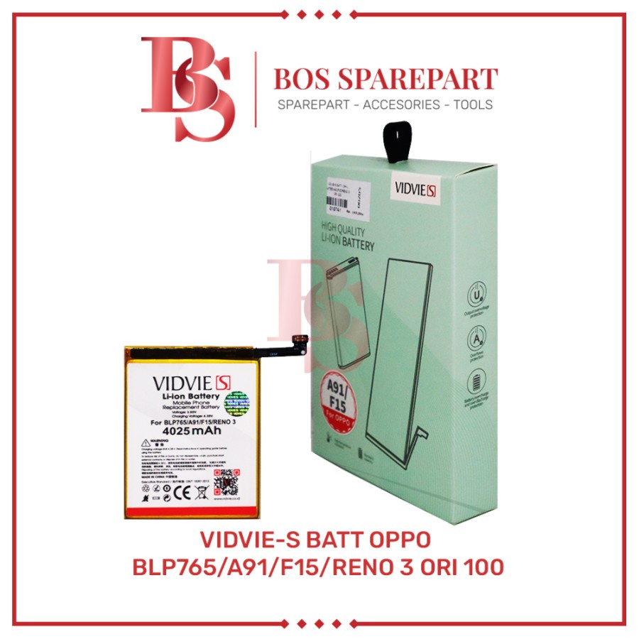 VIDVIE-S BATERAI OPPO BLP765 / A91 / F15 / RENO 3 ORI 100 / BATTERY / BATRE