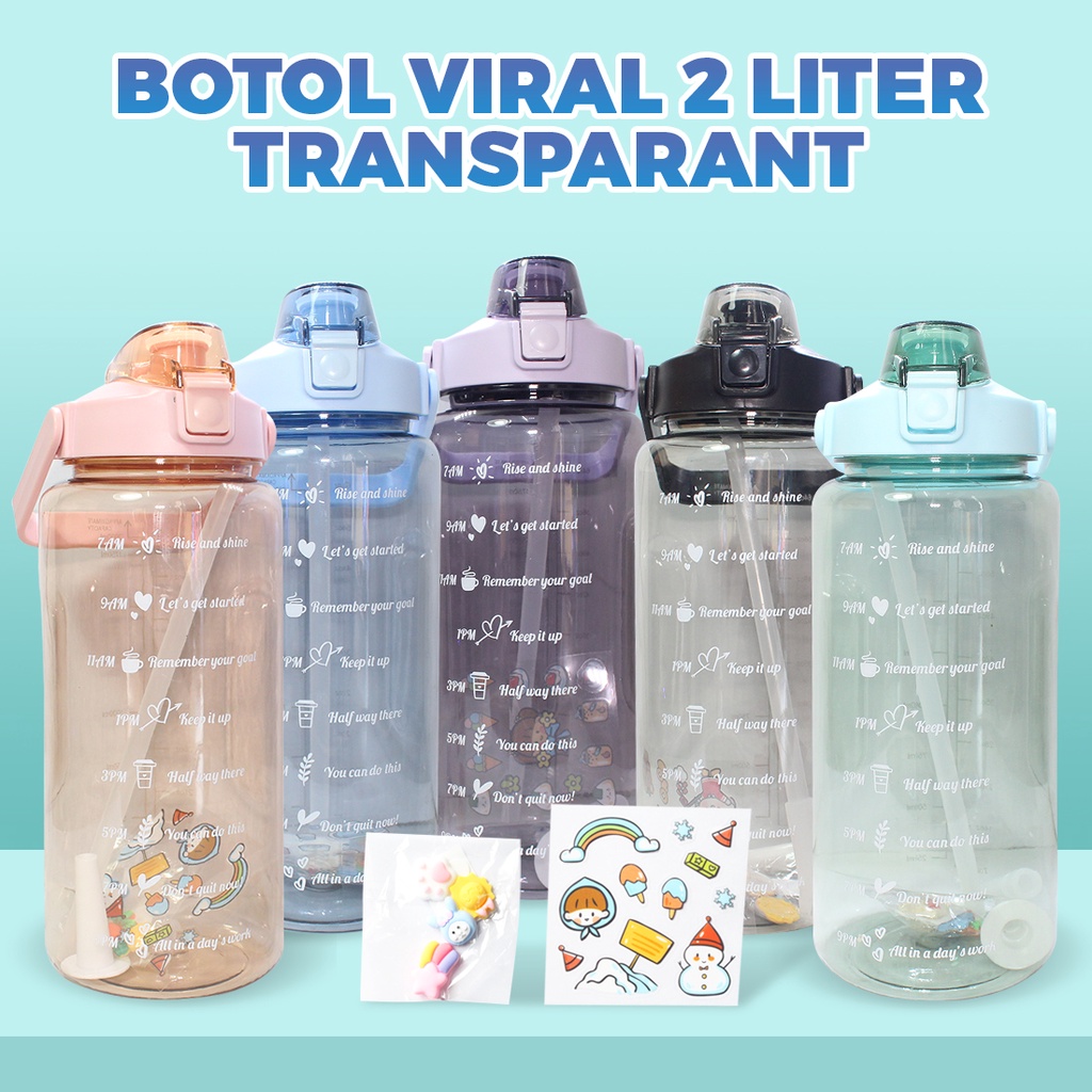 Botol Minum Viral Sticker 2D &amp; 3D Motivasi Thumbler Gradasi 2liter