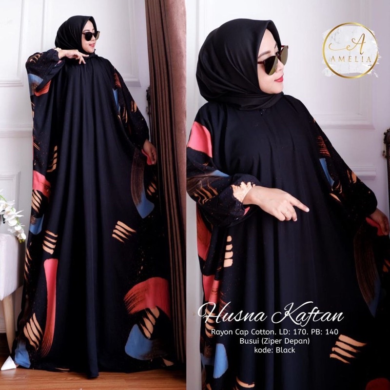 Gamis Kaftan Husna Premium Quality | Gamis Husna Premium | Gamis Wanita | Gamis Jumbo | Busui Friendly | Wudlu Friendly | Premium Quality | COD