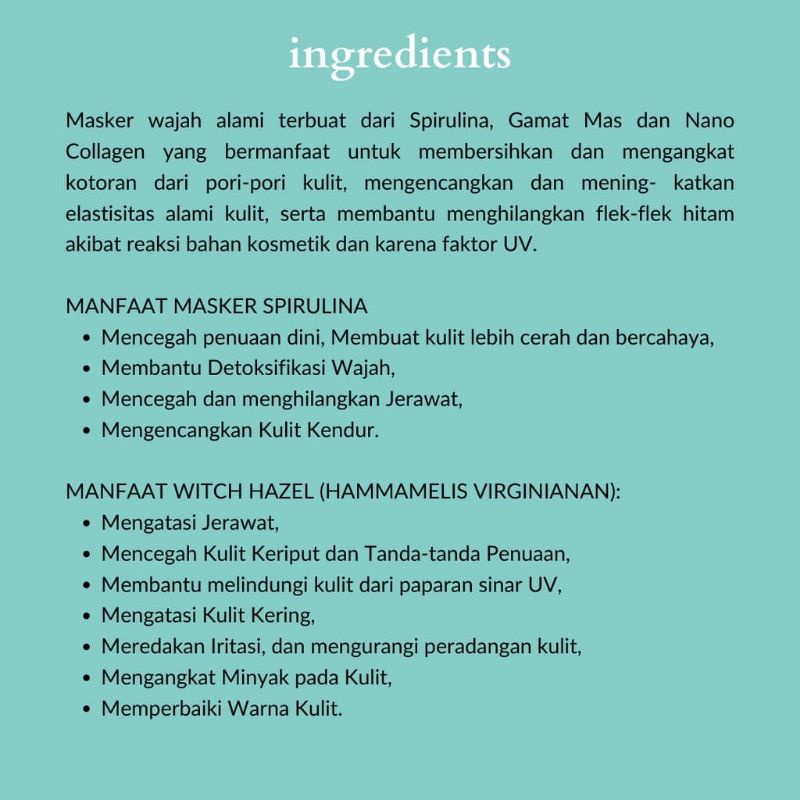 Face Mask Wannabe Beauty||Masker Wajah Spirulina|| Purifying Agne Treatment