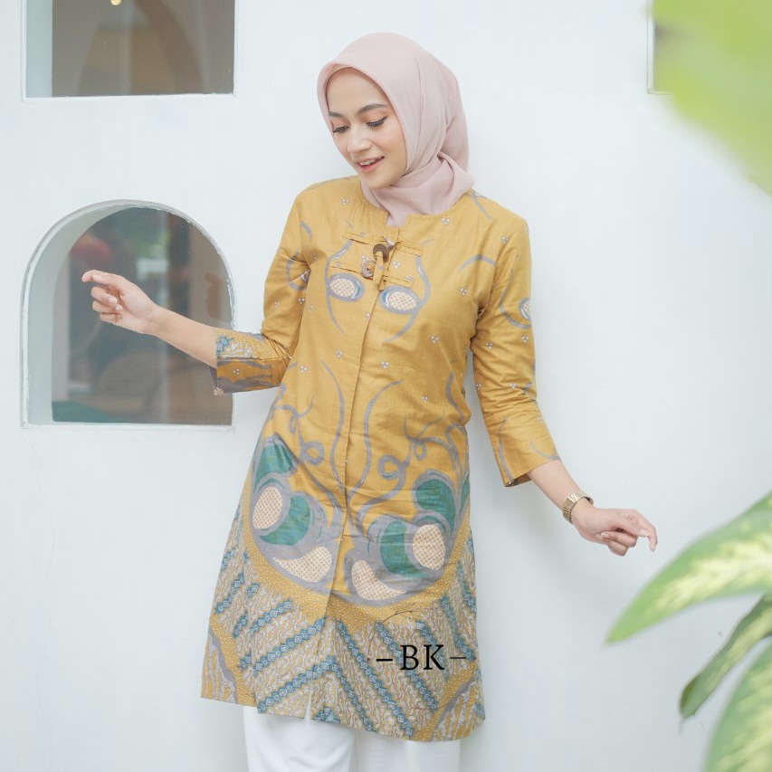 Batik Alina Baju Batik Wanita Modern Atasan Batik Kerja Wanita Lengan Panjang Tunik Batik Kantor Blouse Batik Seragam M L XL XXL