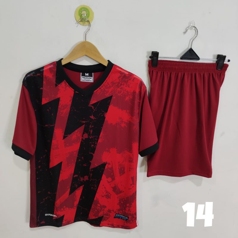SETELAN FUTSAL DEWASA SUBLIM MERAH ZIGZAG HITAM 14 / JERSEY / BAJU TIM SEPAK BOLA