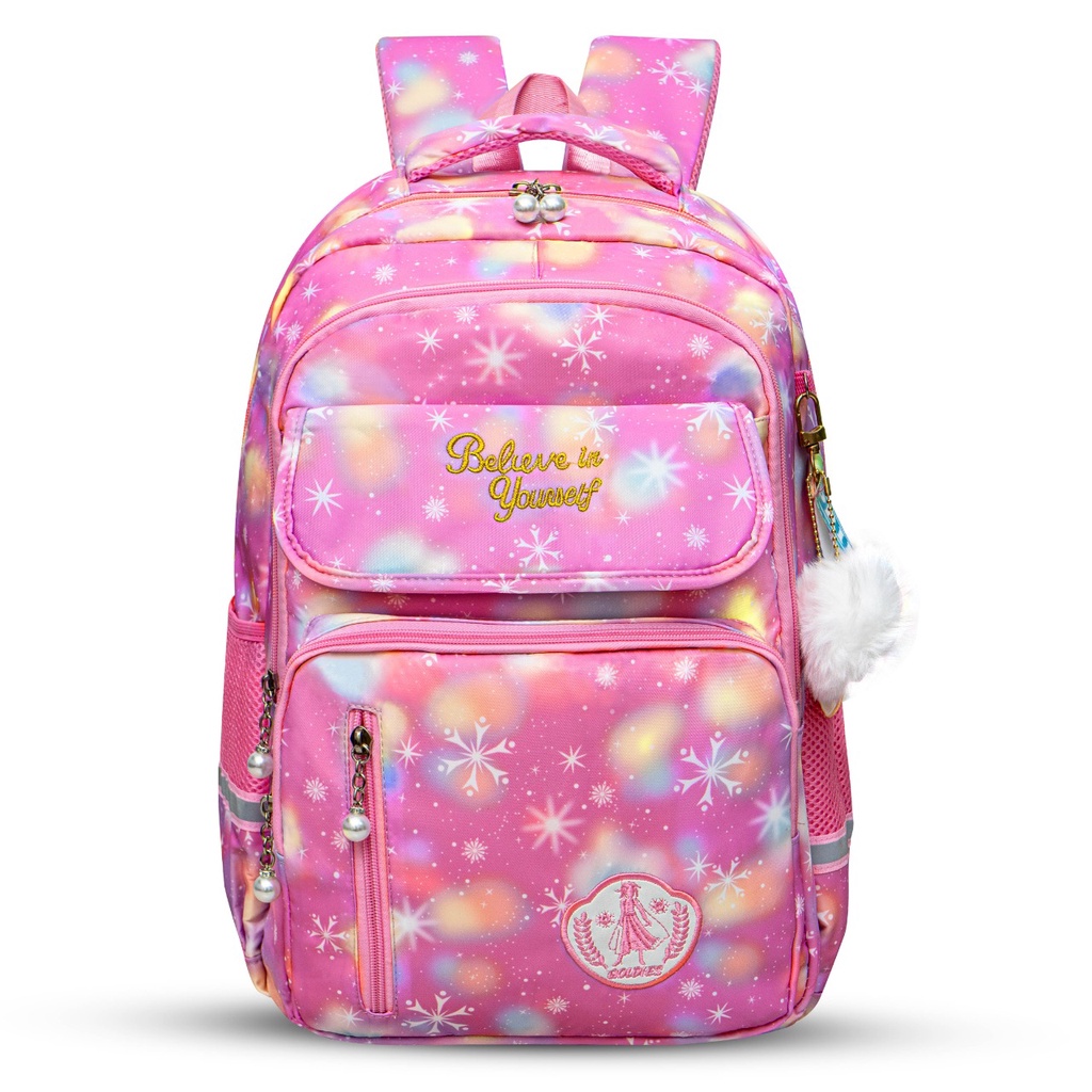 Tas Ransel Sekolah Anak Perempuan Tas Laptop 14 inch SD SMP Import - Goldiesbags-Pink Ornate 1023