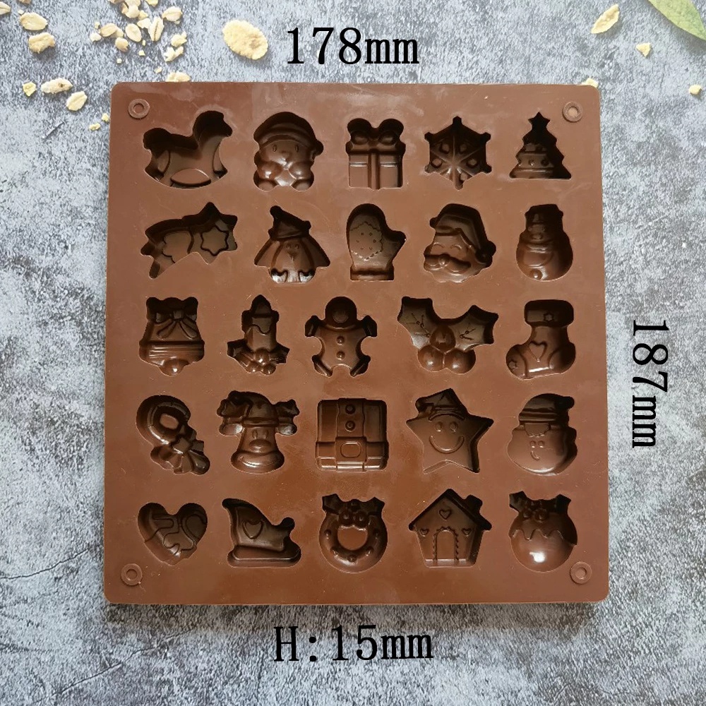 Cetakan Kue / Cokelat / Sabun Manual DIY 25 Lubang Bentuk Pohon Natal / Snowman / Santa Claus Bahan Silikon