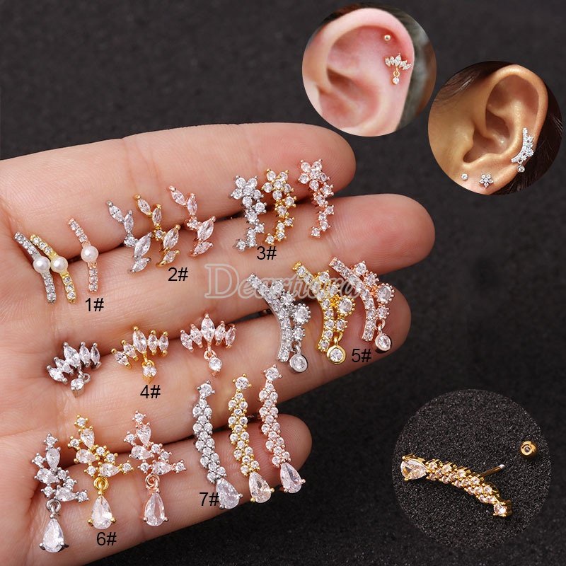 1 Pc Anting Tindik Bahan Zirkon Gaya Korea