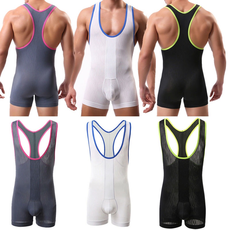 Sexy Mens Bodysuits Stretchy Undershirts Sportwear Underwear Jumpsuits Leotard Wrestling Singlet Sle
