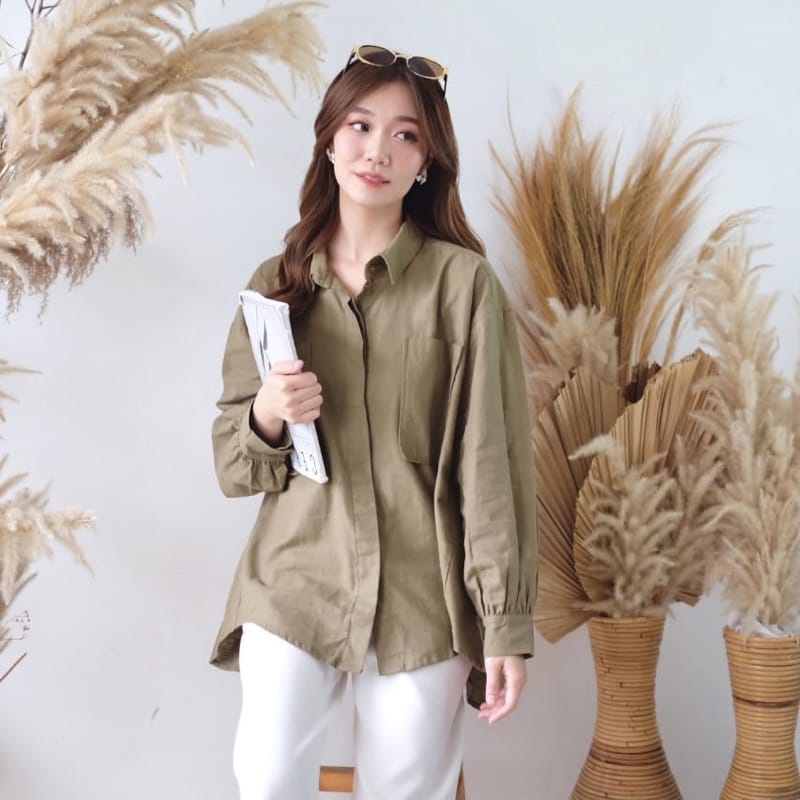 (MSB) KEMEJA VALESKA OVERSIZE FULL KANCING BLOUSE WANITA POLO LINEN