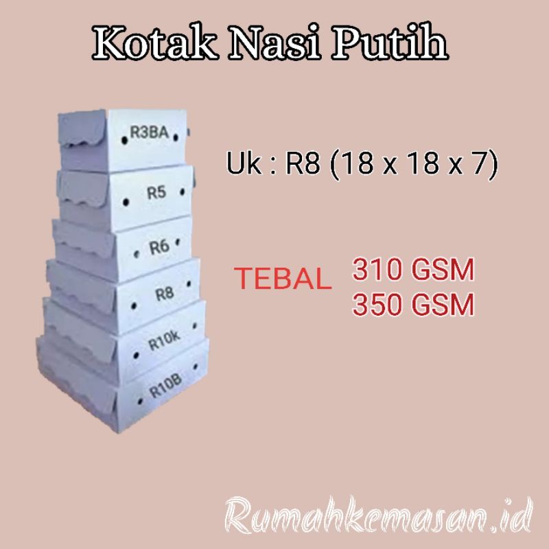 

Kotak Nasi Putih Polos R8 (18x18x7) / Dus Nasi putih (Jember)