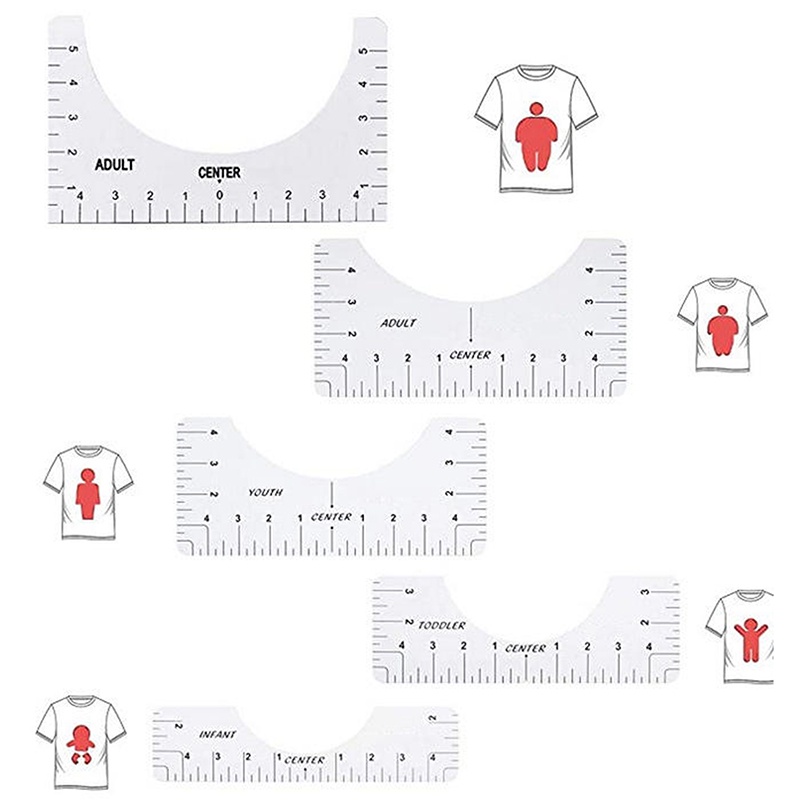 【5 PCS/SET】Penggaris Pengukur Desain Model Round Neck/T-Shirt Ruler/Penggaris Kaos Untuk Sablon Round Neck