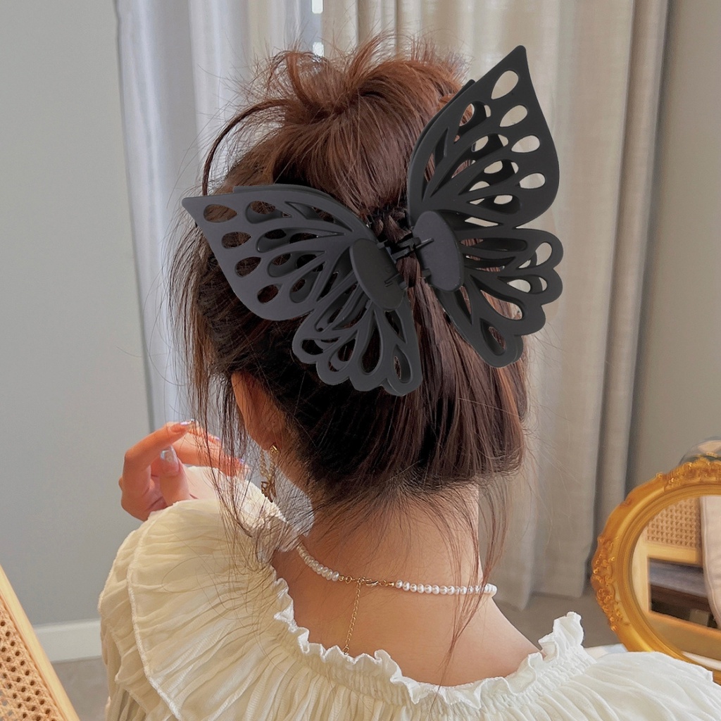 Jepit Rambut Model Kupu-Kupu Besar Dua Lapis Warna Permen Matte Untuk Mandi