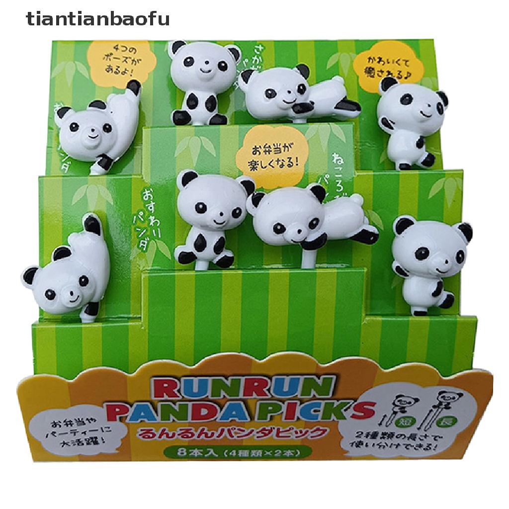 8pcs / set Garpu Buah Mini Desain Kartun Panda Untuk Anak