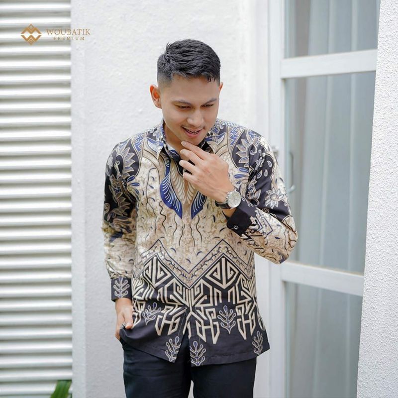 Batik Pria Lengan Panjang Gus Azmi BATIK AZMIL HRB026 motif KERATONAN Kode 002 size M L XL XXL Regul