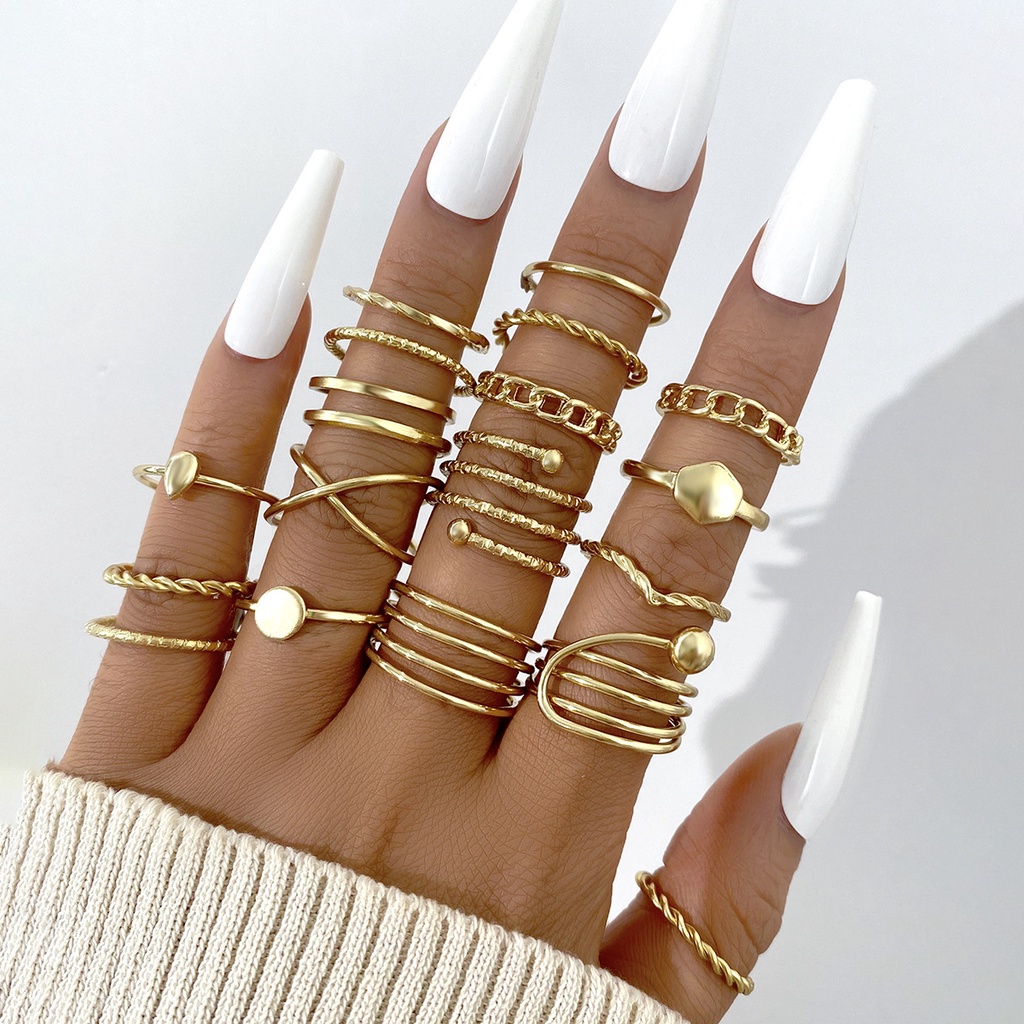 18pcs / set Cincin Desain Geometri Twist Layer Gaya Boho Untuk Wanita