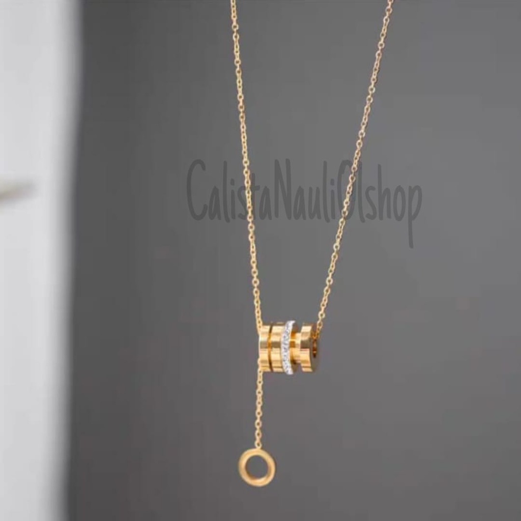 KALUNG DEWASA TITANIUM RODA ROMAWI PERHIASAN EMAS KOREA ANTI KARAT DAN ANTI LUNTUR