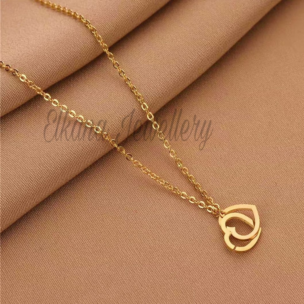 KALUNG TITANIUM NORI DUA HATI Perhiasan super berkelas fashion korea anti karat dan anti luntur