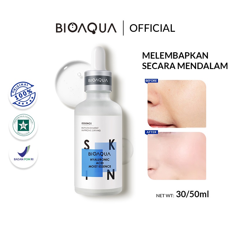 GIRLSNEED77 - COD BIOAQUA Hyaluronic Acid Moist Essence 30ml Hydrating Serum untuk jenis kulit kering dan kulit berminyak