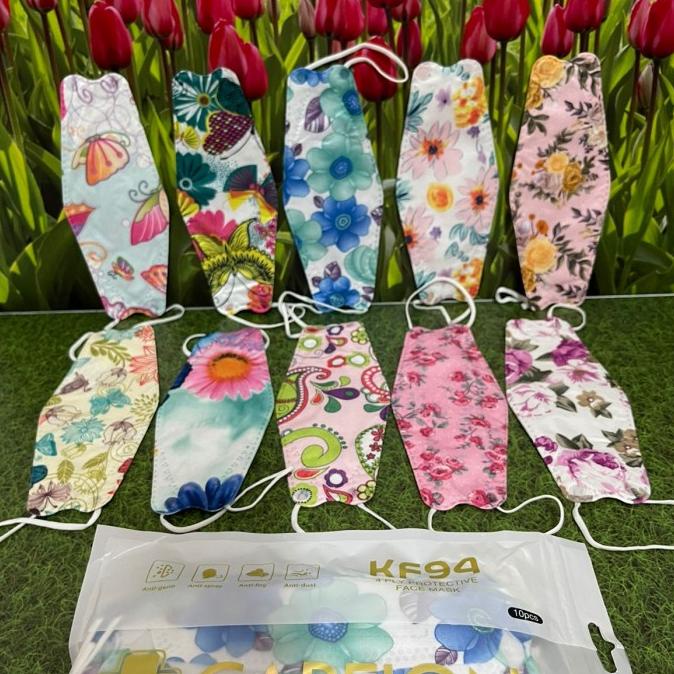 masker kf94 motif bunga merk careion 10pcs 25-gavyn Kualitas Baik