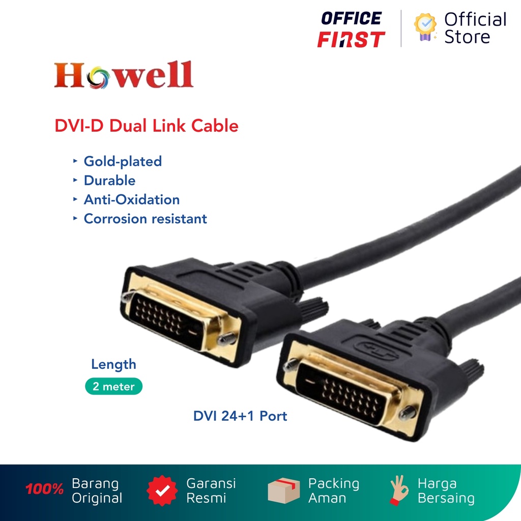 Howell DVI-D Dual Link Cable 2 Meter M DVI D Kabel 24 + 1 Port 24+1