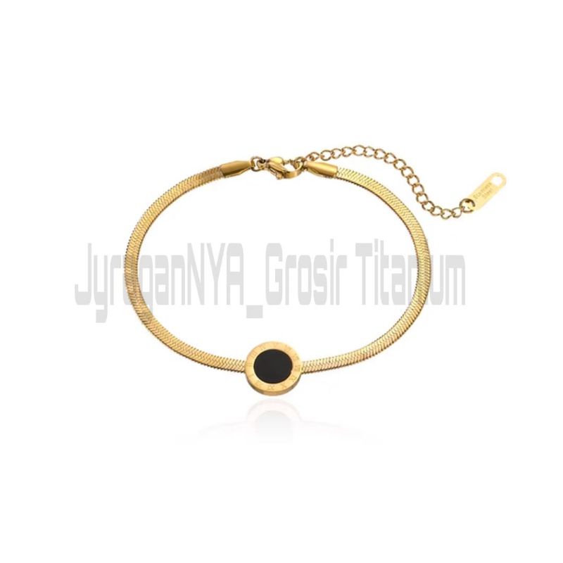 Kalung Wanita TITANIUM Trendy Model Brand Pipih Gold Elegan Mewah Anti Karat Tidak Luntur