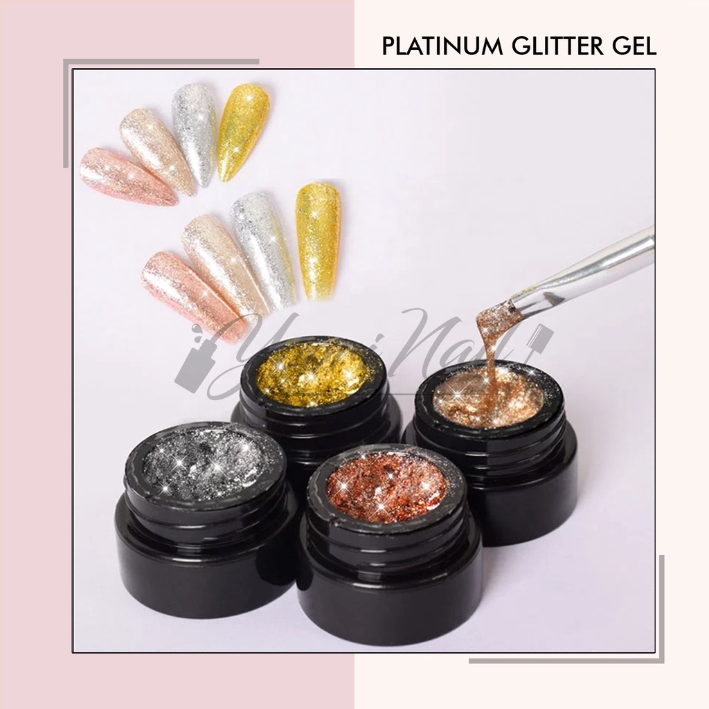 Platinum glitter gel glitter pot gel platimun gel kutek gel glitter nailart nail art