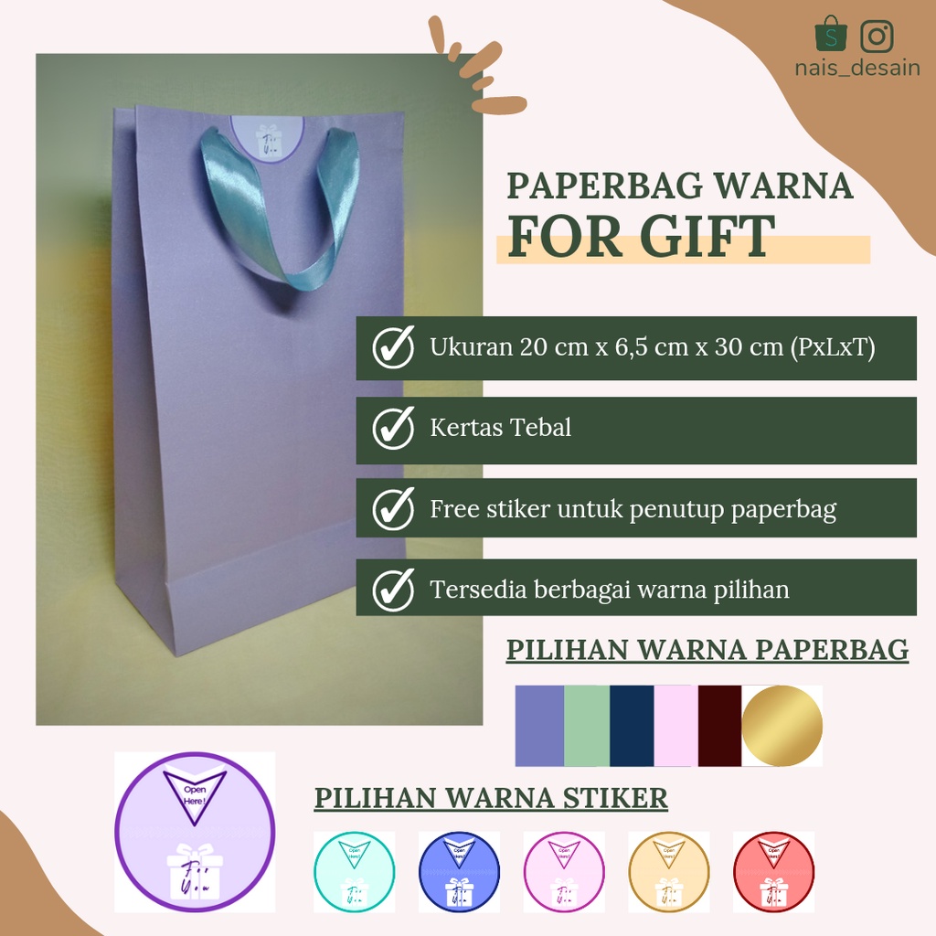 

Paperbag Gift / Paperbag Hadiah /Paperbag Kado / Paperbag Warna / Paperbag Polos/ Paperbag Cantik
