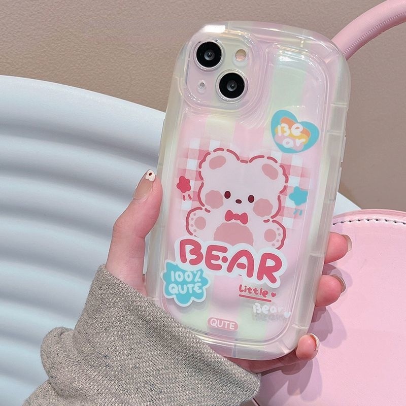 Case Motif Beruang Garis Pink Untuk IPhone 12 13 14 11 Pro Max X Xs Max Xr cfcfv