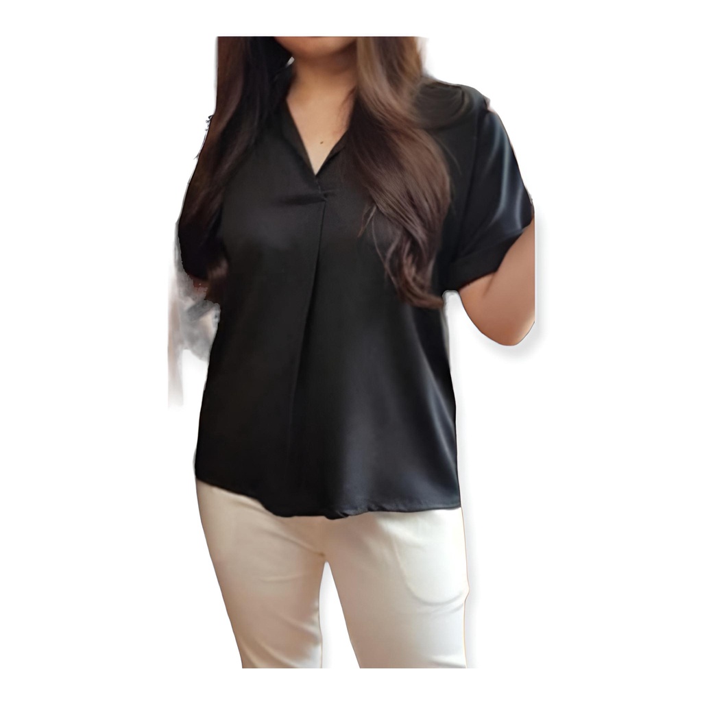 Hagia Clt- Blouse kemeja polos atasan wanita lengan pendek terbaru