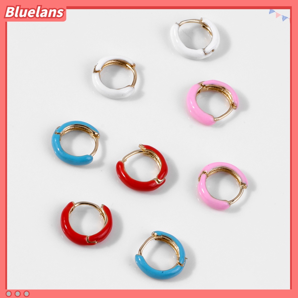 Bluelans Women Fashion Color Block Circle Charm Enamel Huggie Earrings Party Jewelry Gift