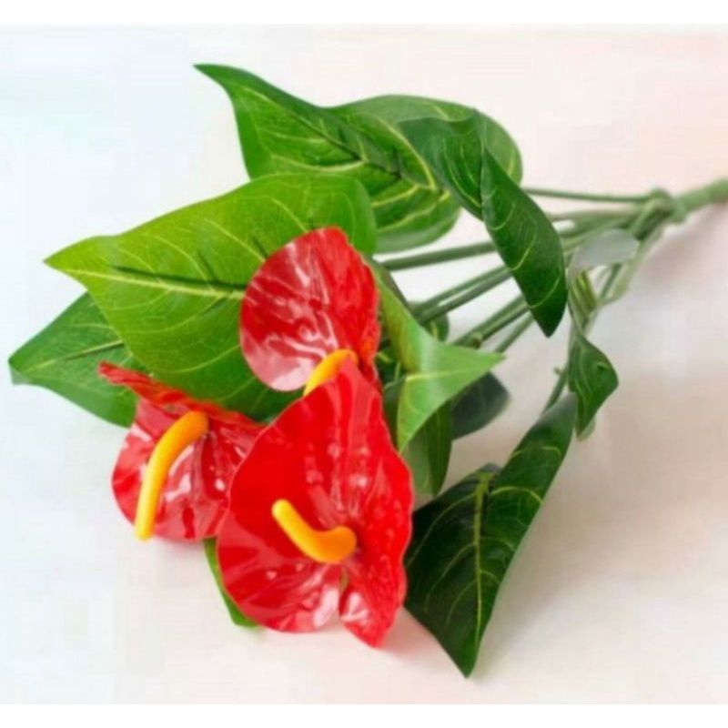 Bunga anthurium tanaman palsu bunga hias artificial dekorasi pot bunga hias