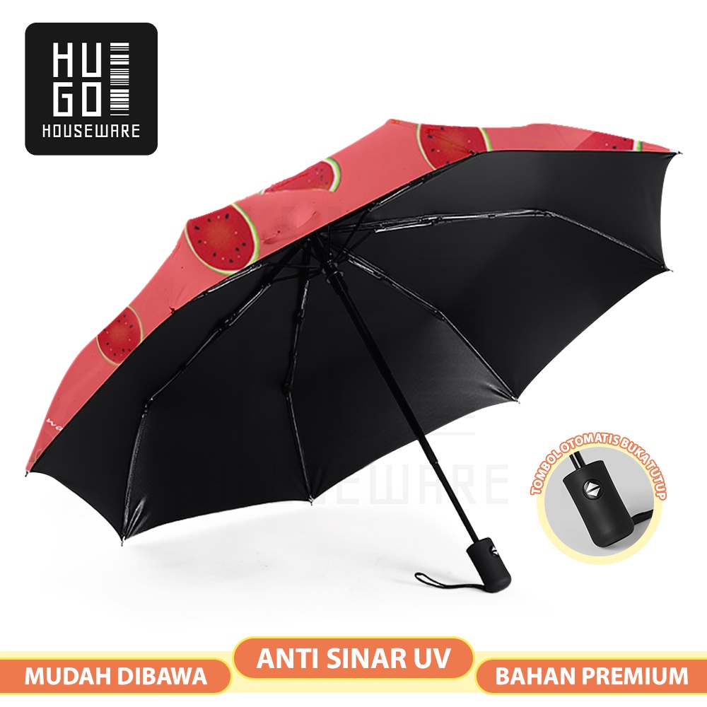 Payung Lipat Otomatis Motif Buah Rangka Fiberglass Anti Patah Anti UV Premium Quality HUGO