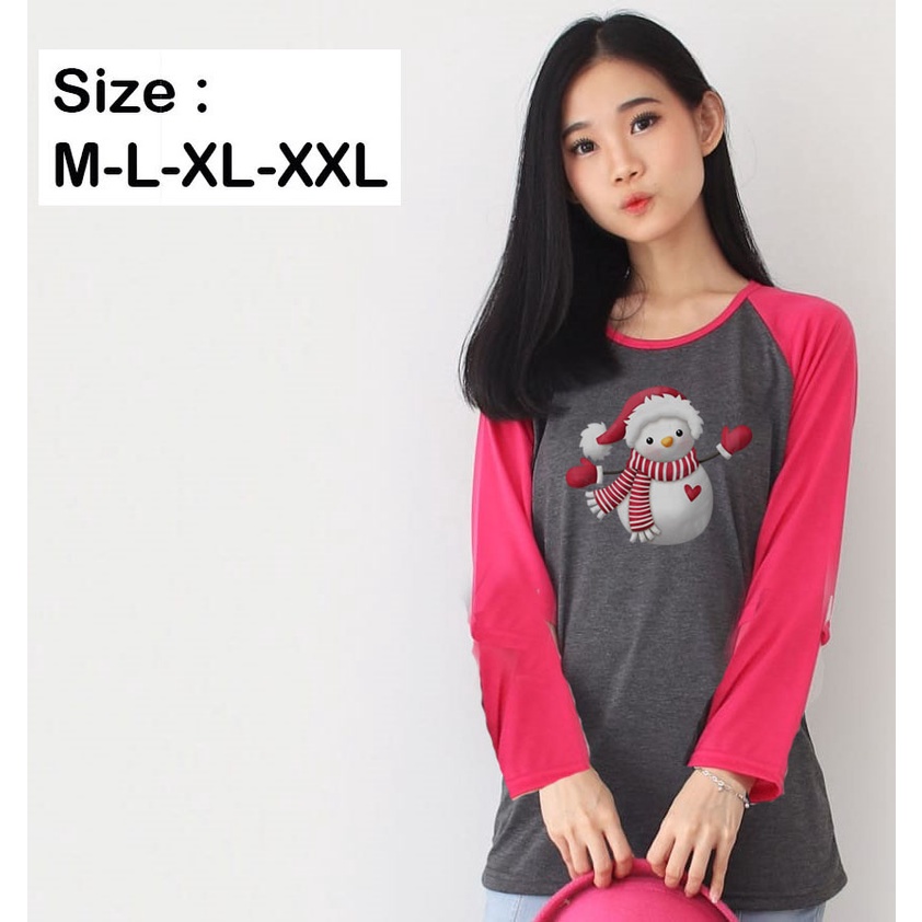 Kaos Raglan Panjang Abu Tua Bergambar Boneka Salju