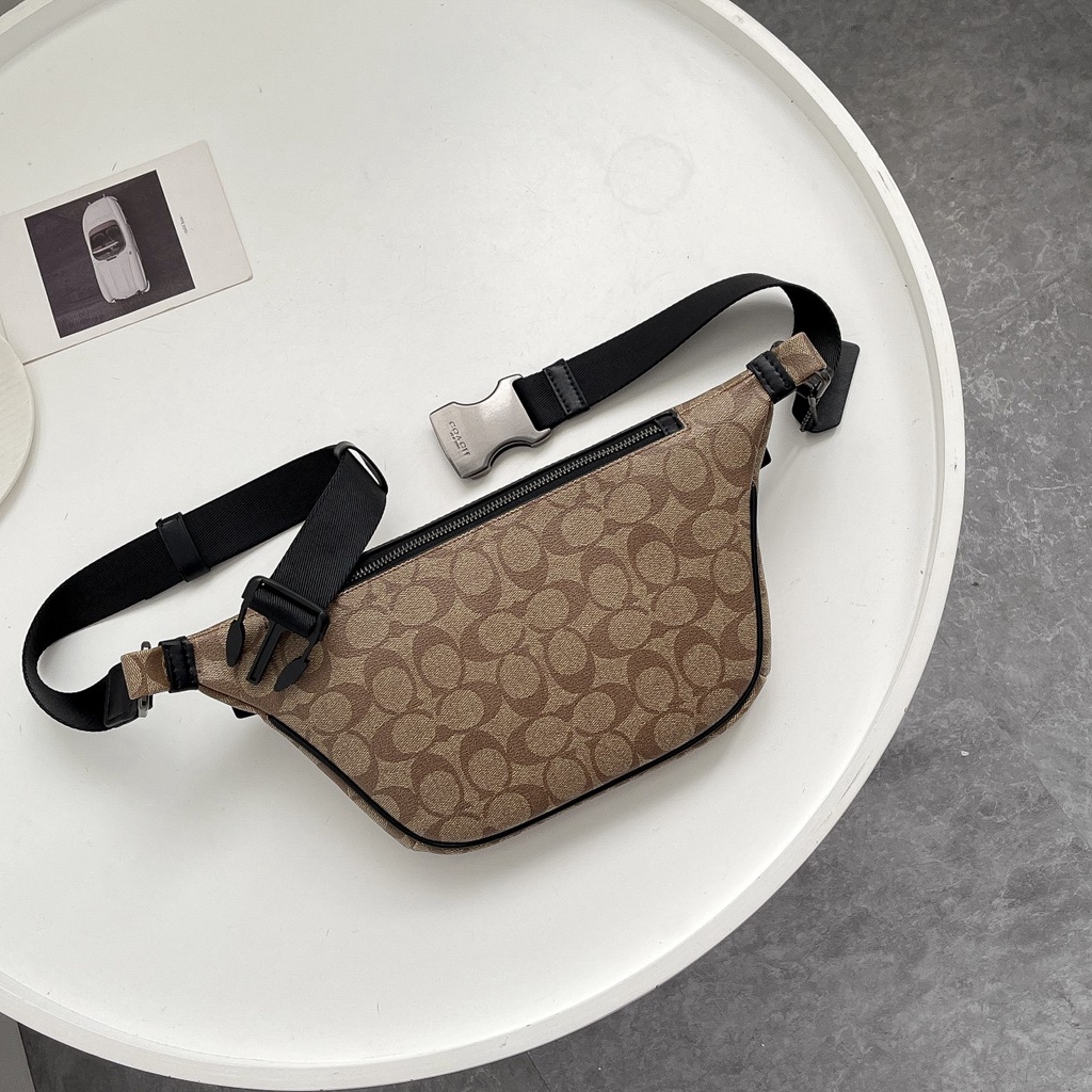[Instant/Same Day] Coach  original Aolai new 3228 1411 1413  men's classic LOGO casual chest bag GRADE classic vintage diagonal waist bag   yaobao