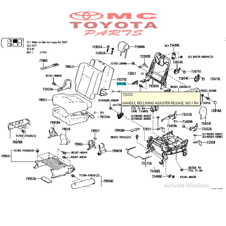 Handle / Stelan Jok Tengah Kanan Sienta 72525-0D340-C0