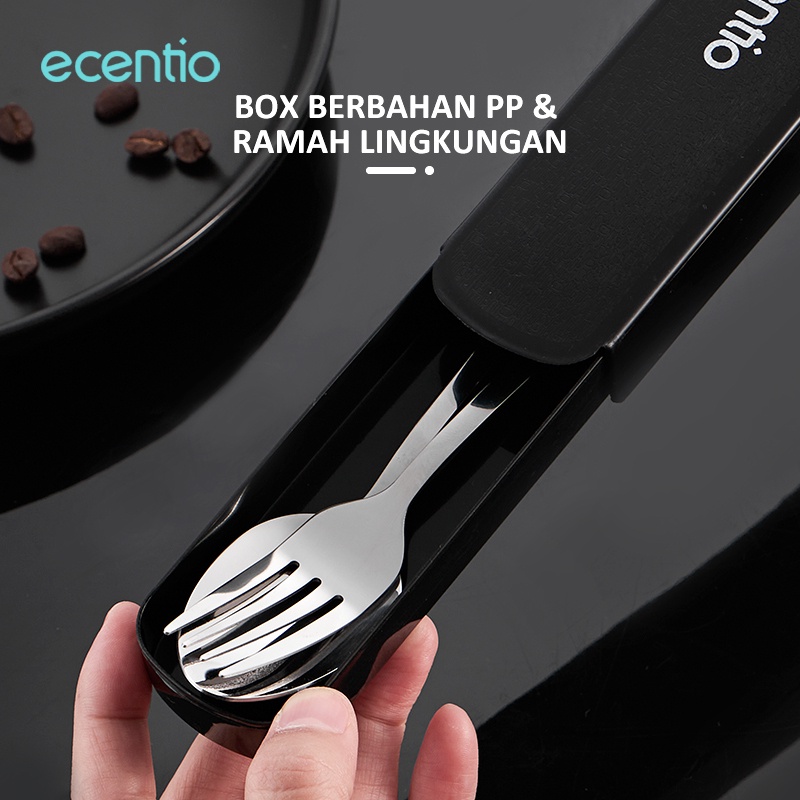 ecentio set peralatan makan stainless steel 2pcs sendok garpu Cutlery Set Hitam tableware