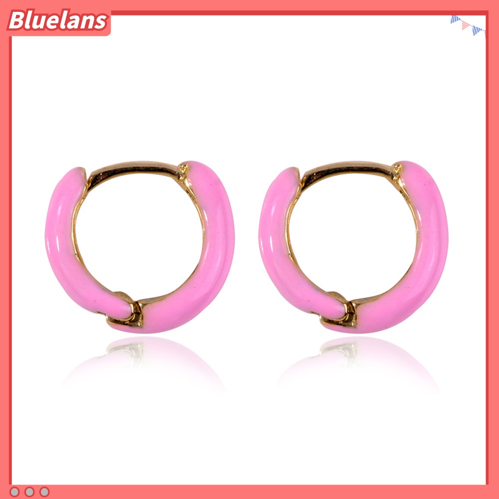 Bluelans Women Fashion Color Block Circle Charm Enamel Huggie Earrings Party Jewelry Gift