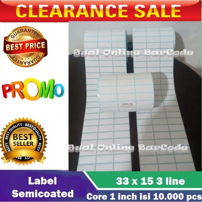

STIKER LABEL BARCODE SEMICOATED | SEMICODE 33x15 33 x 15 3 LINE 10.000