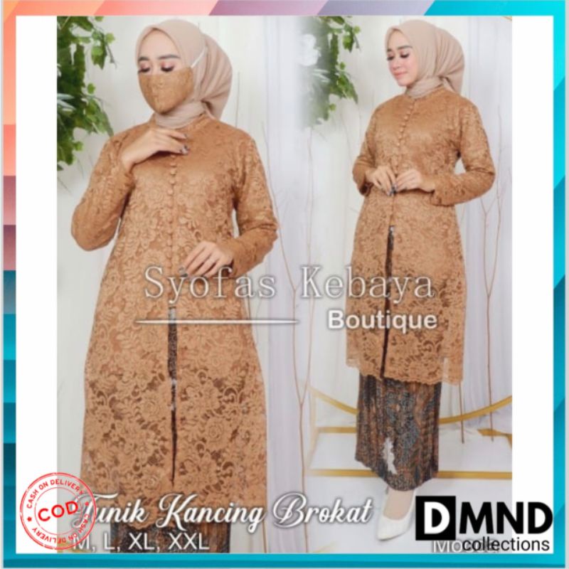 SETELAN TUNIK BROKAT KANCING/TUNIK MODERN/TUNIK TERLARIS