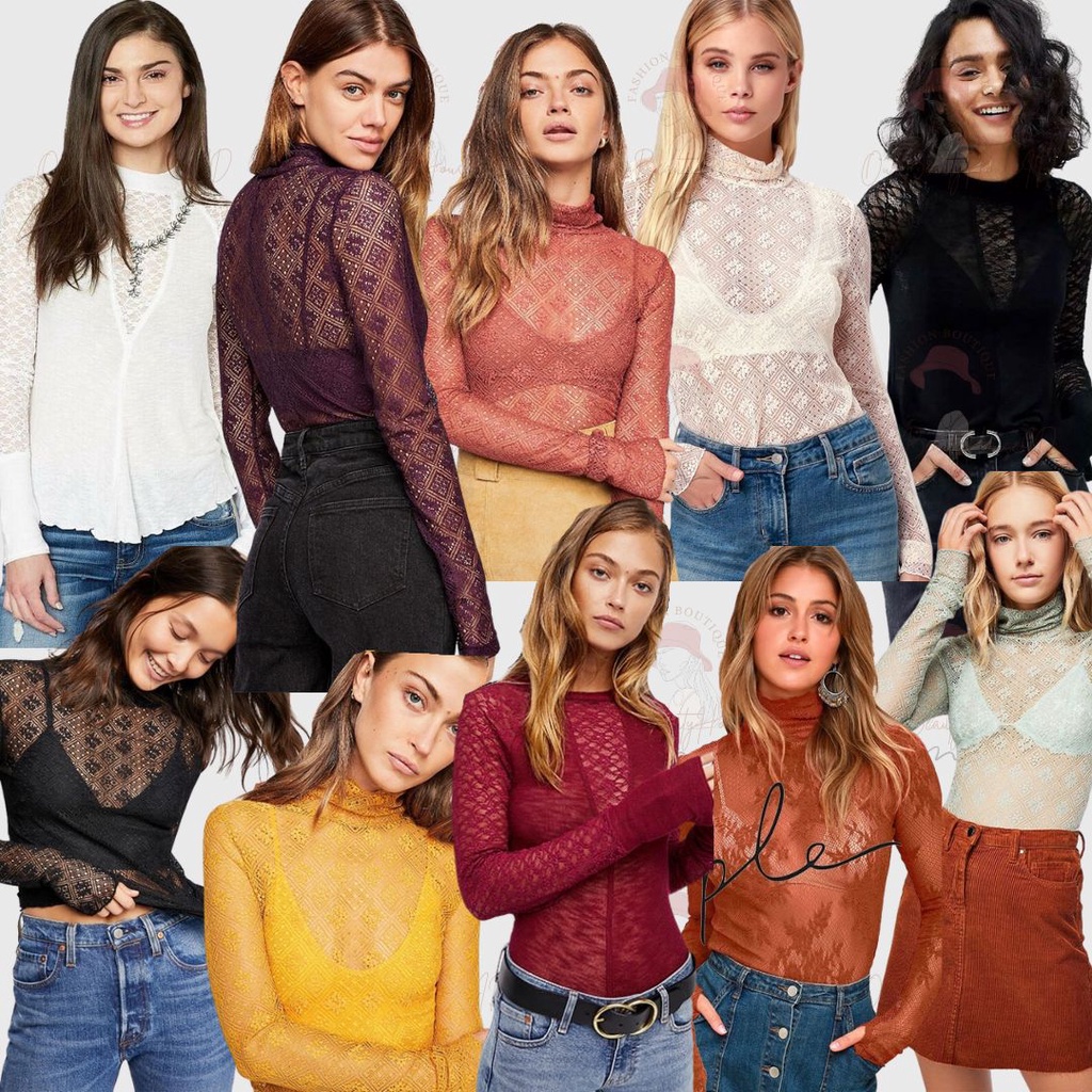 FREE PEOPLE Blouse Wanita Sweetmemories Sweetsecrets Nolimit Lace Top