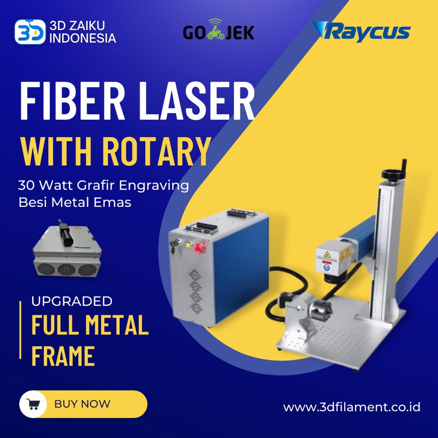 Zaiku Fiber Laser Marking with Rotary 30 Watt Grafir Engraving Besi Metal Emas