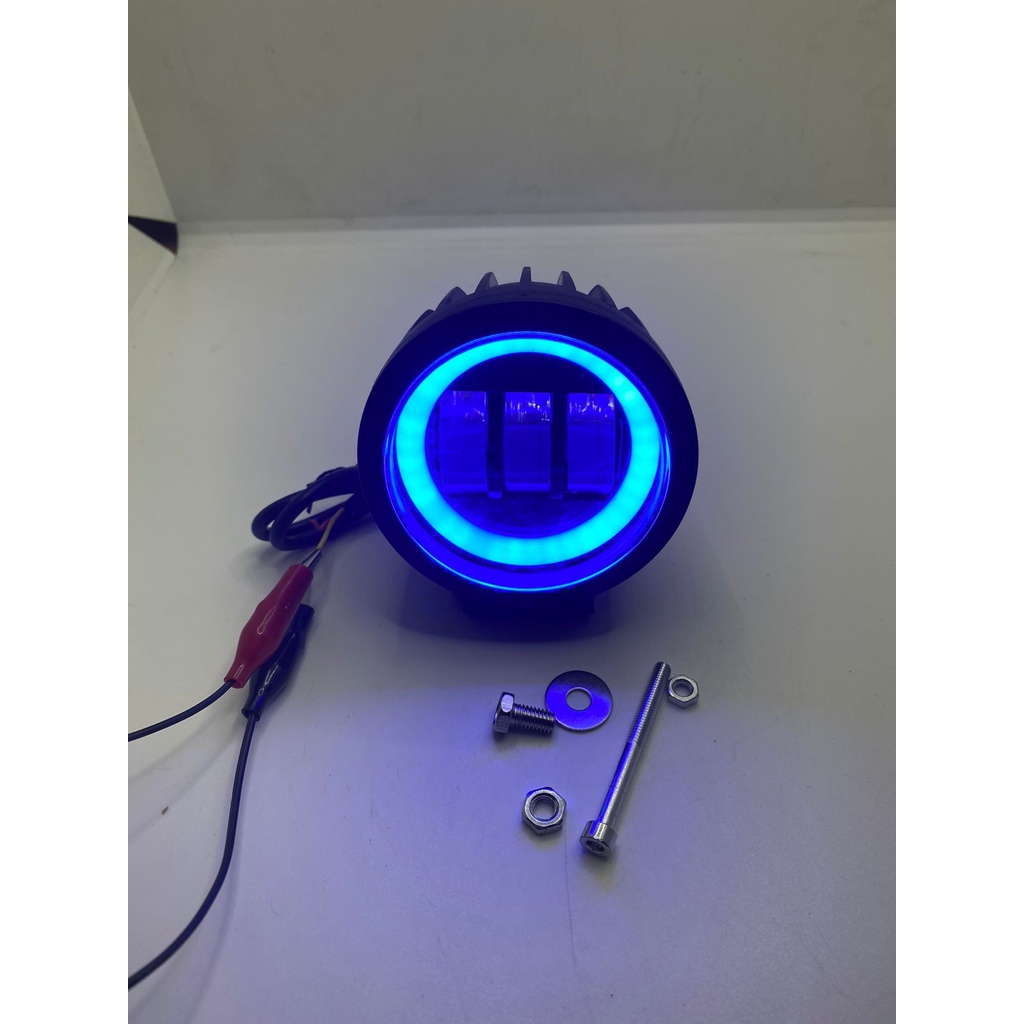 Lampu tembak sorot LED CWL 3 mata lensa 6D 30watt cree angel aye bulat biru merah putih kuning body plastik