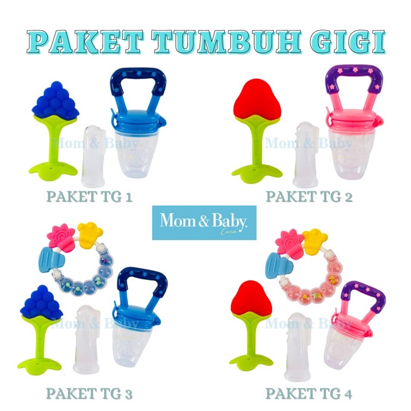 Paket persiapan tumbuh gigi bayi terlengkap (dot buah + teether / mainan gigitan bayi +sikat gigi silikon bayi + gigitan gelang Cewek