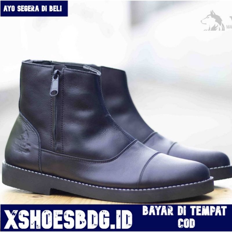 Sepatu Formal Pria Pantofel Semi Boots Resleting Kulit Asli Original Kerja Kantor Touring Biker